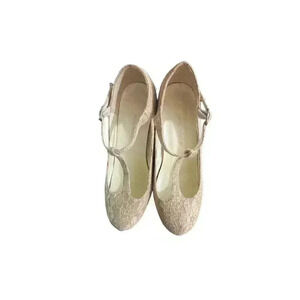 GET MORE BEAUTY EUCWomens Cream Ankle Strap Pumps Round Toe Heels Sz 5.5